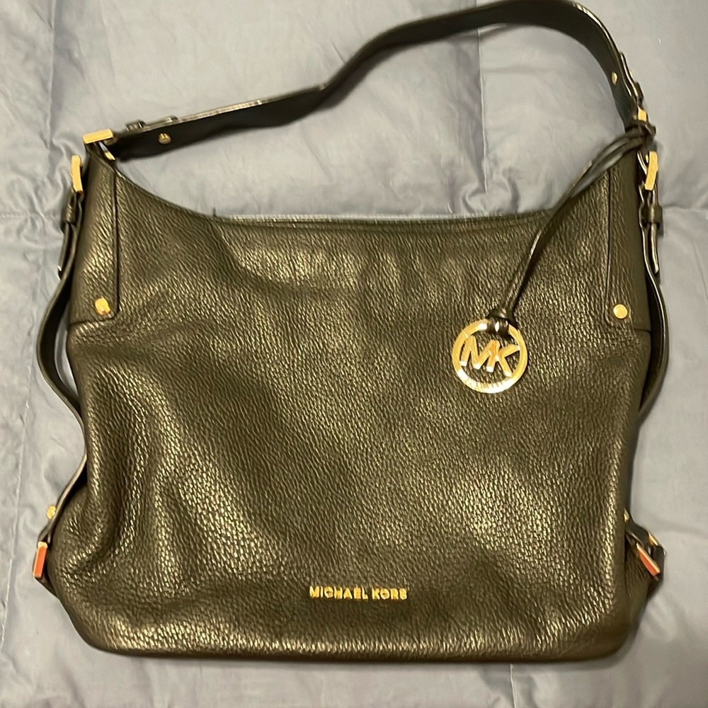 Michael Kors Hobo Bag Black with Gold Zippers